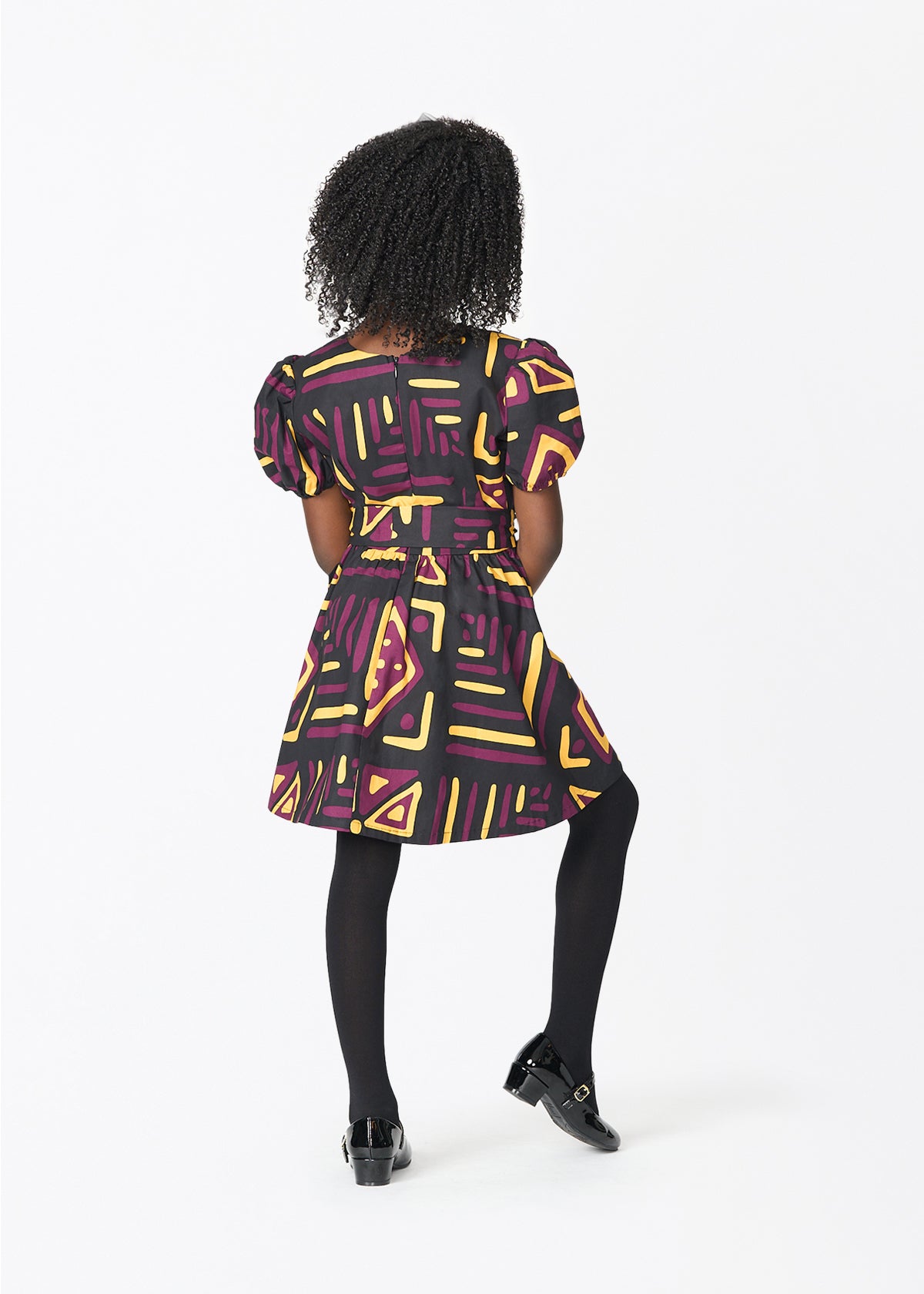 Banela Girl's African Print Dress (Plum Black Tribal) - D'IYANU