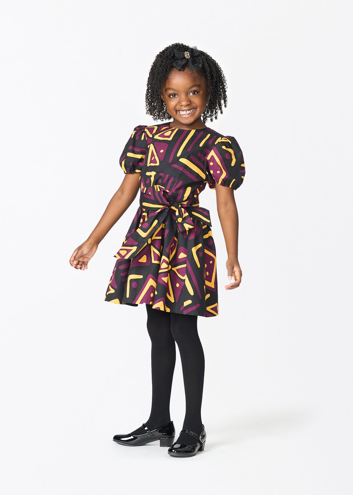 Banela Girl's African Print Dress (Plum Black Tribal) - D'IYANU