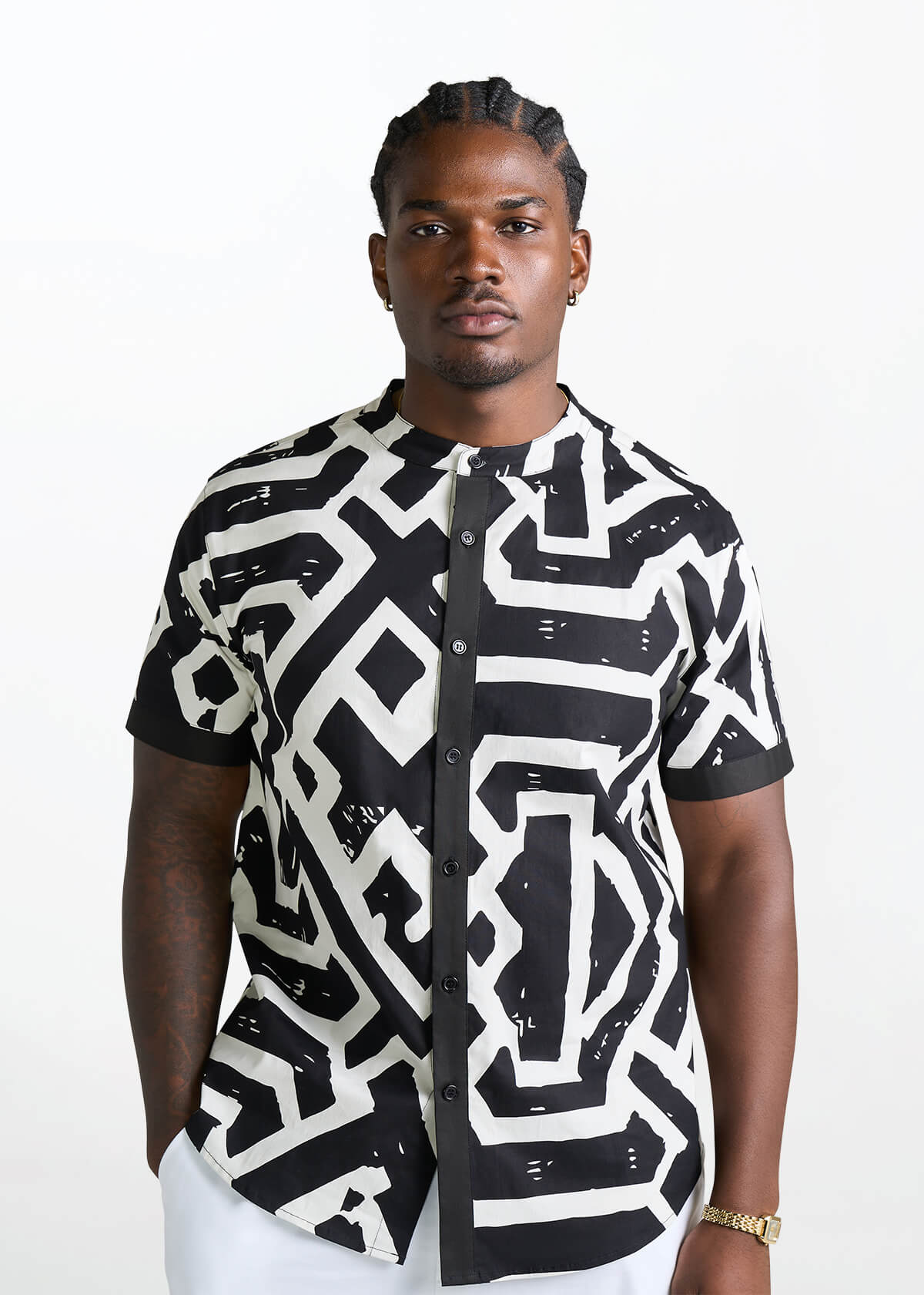 Bolaji African Print Mandarin Button Up Shirt