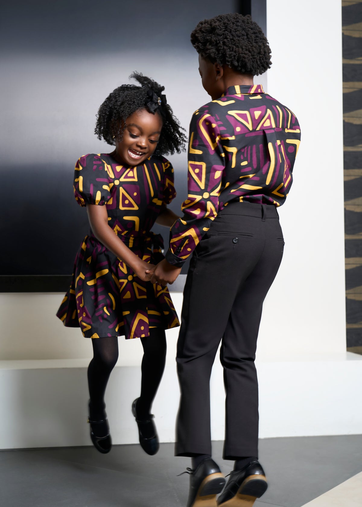 Banela Girl's African Print Dress (Plum Black Tribal) - D'IYANU