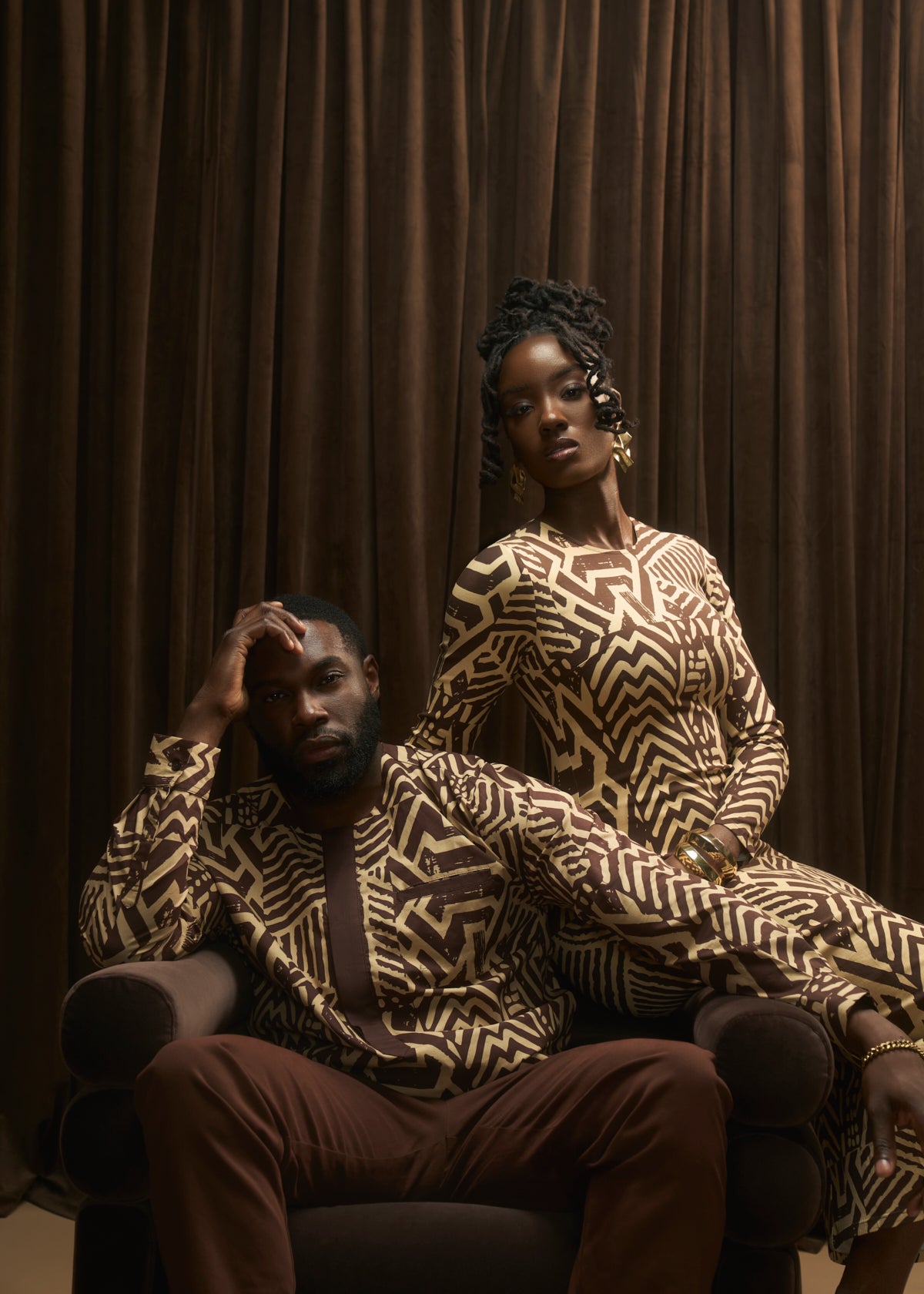 Ejiro Men's African Print Traditional Top (Chocolate Mousse Tribal) - D'IYANU