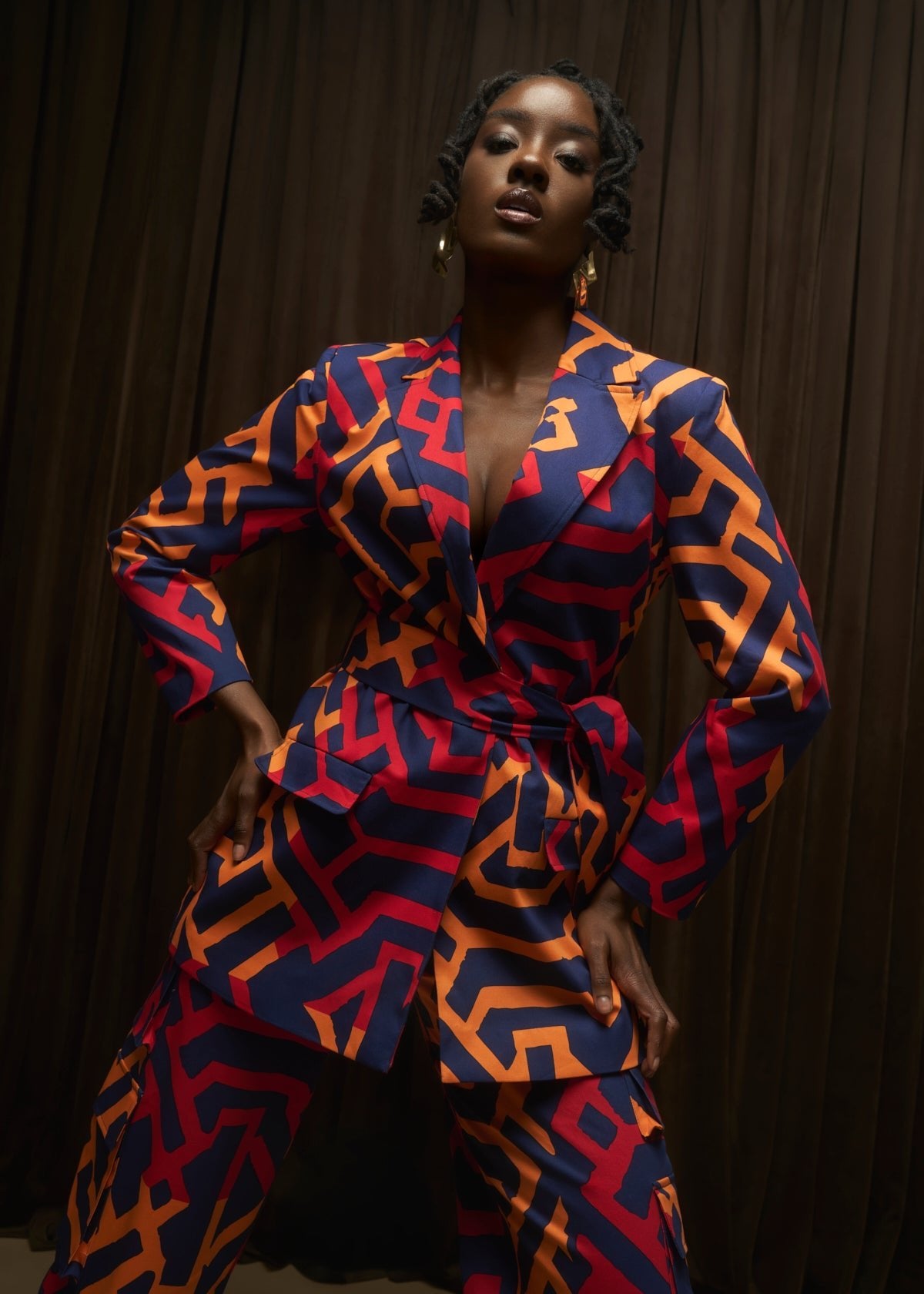 Izara Women's African Print Blazer (Blue Flame Tribal) - D'IYANU