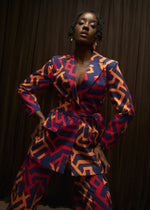 Izara Women's African Print Blazer (Blue Flame Tribal) - D'IYANU