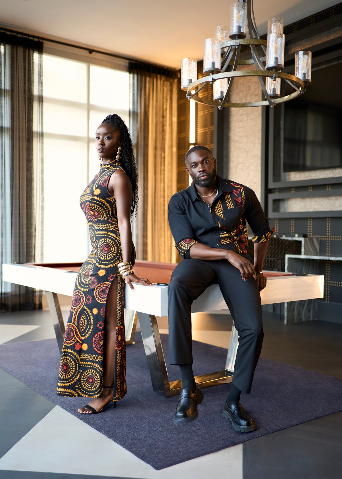 Jalia African Print Stretch Gown (Black Spice Medallion)