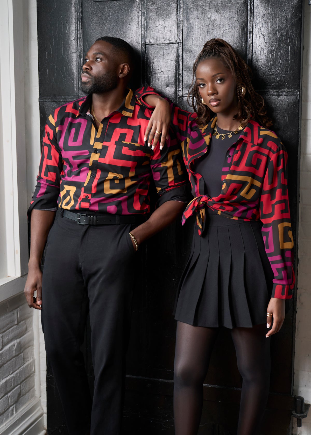 Mazi Men's African Print Button-up Shirt (Black Berry Kuba)