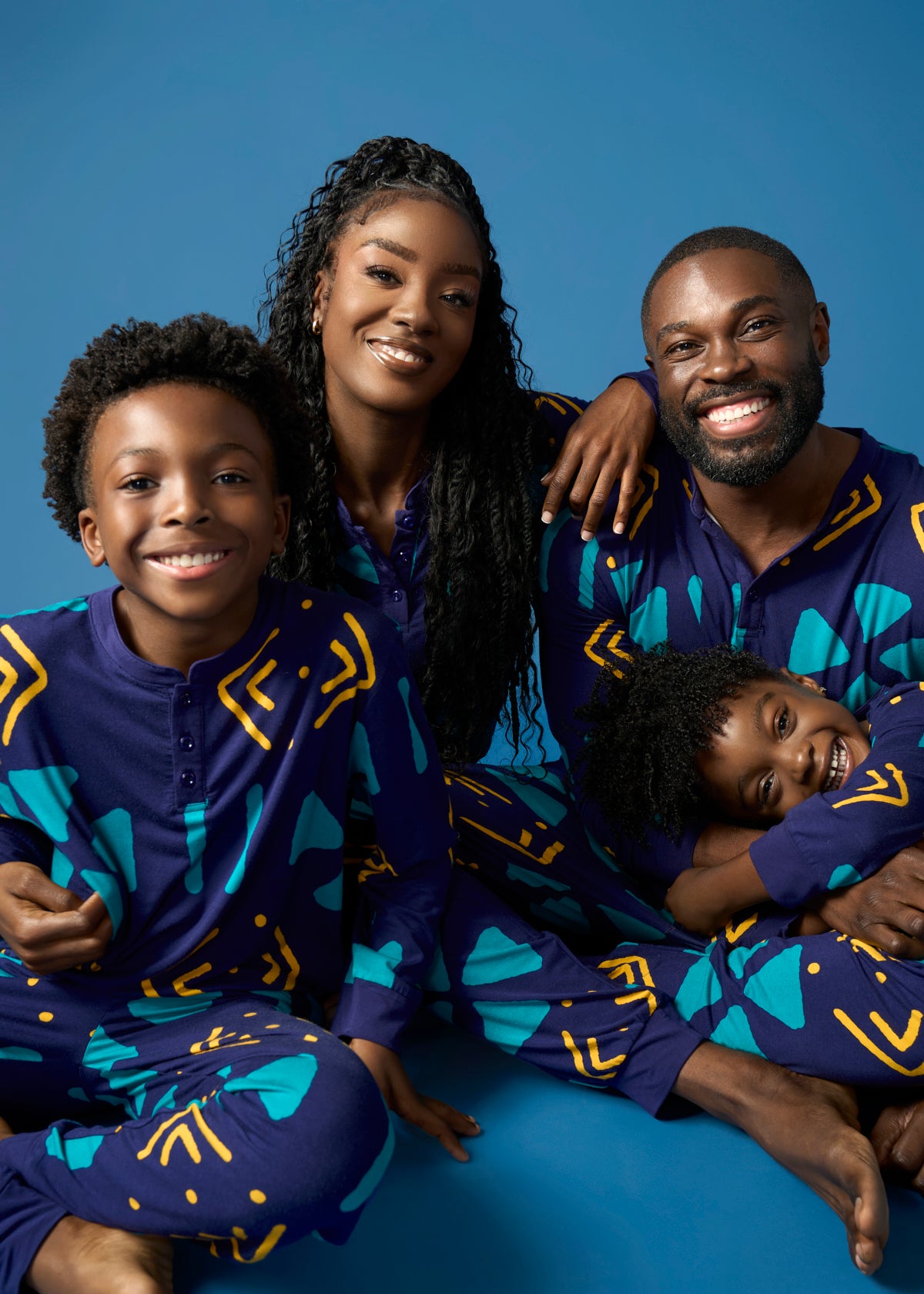 Abeje Kids' Unisex African Print Pajama Set (Navy Gold Mudcloth) - D'IYANU