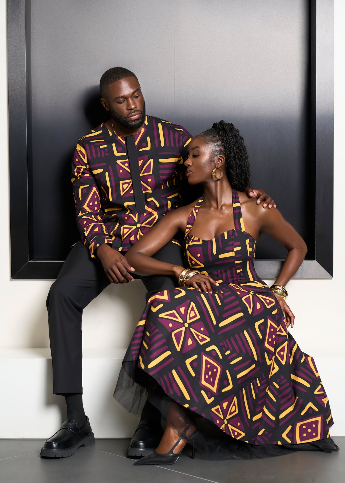 Nanya Women's African Print Corset Dress (Plum Black Tribal) - D'IYANU