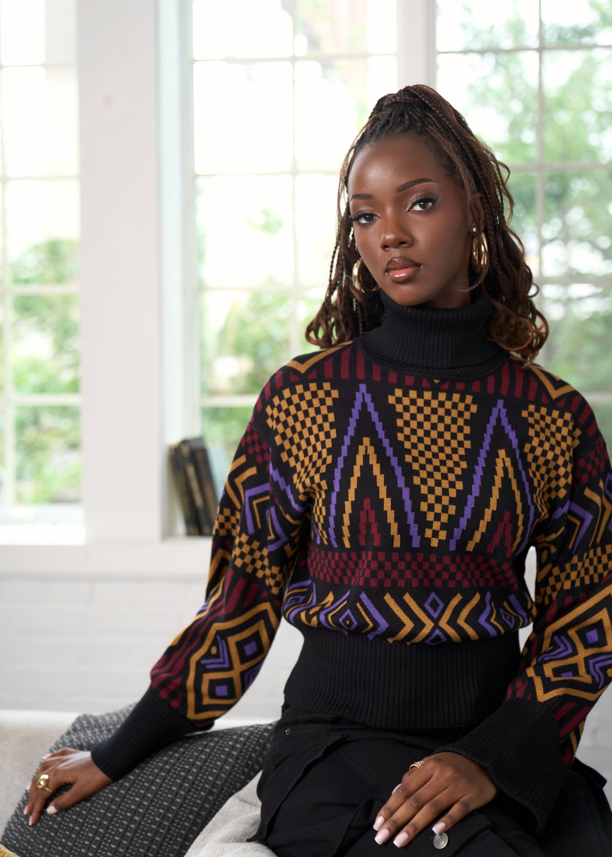 Noma African Print Cropped Turtleneck Sweater