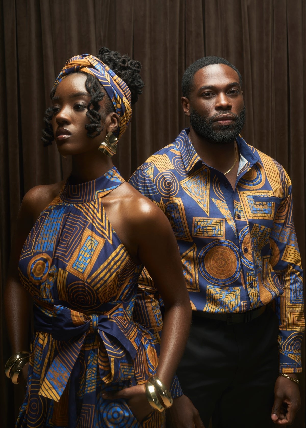 Ronke Women's African Print Maxi Dress (Royal Blue Geometric) - D'IYANU