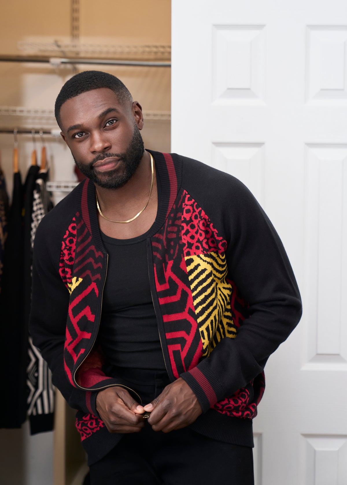 Togo Men's African Print Zip-Up Sweater (Black Cherry Multipattern) - D'IYANU