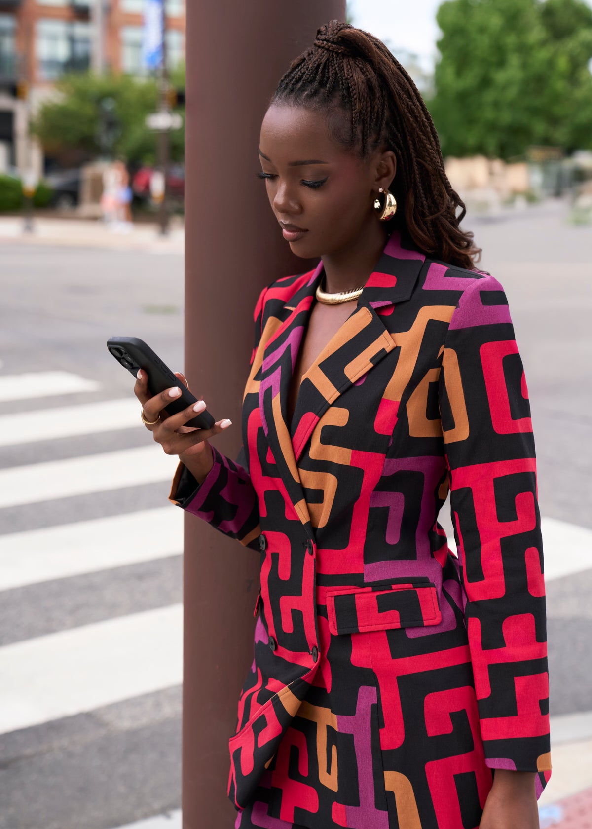 Uyai Women's African Print Stretch Blazer (Black Berry Kuba)