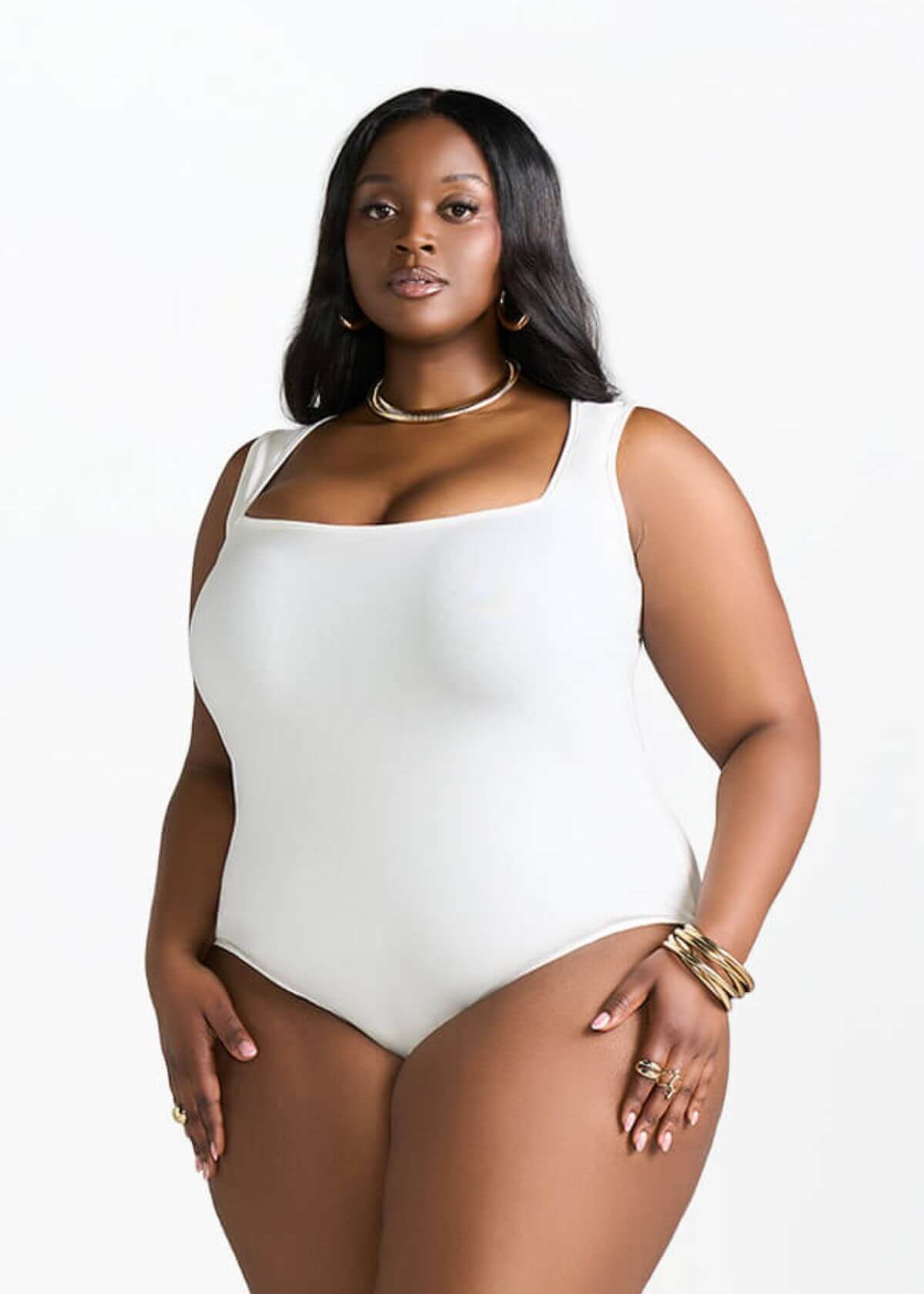 Casaiah Women's Square Neck Bodysuit (Cream) - D'IYANU
