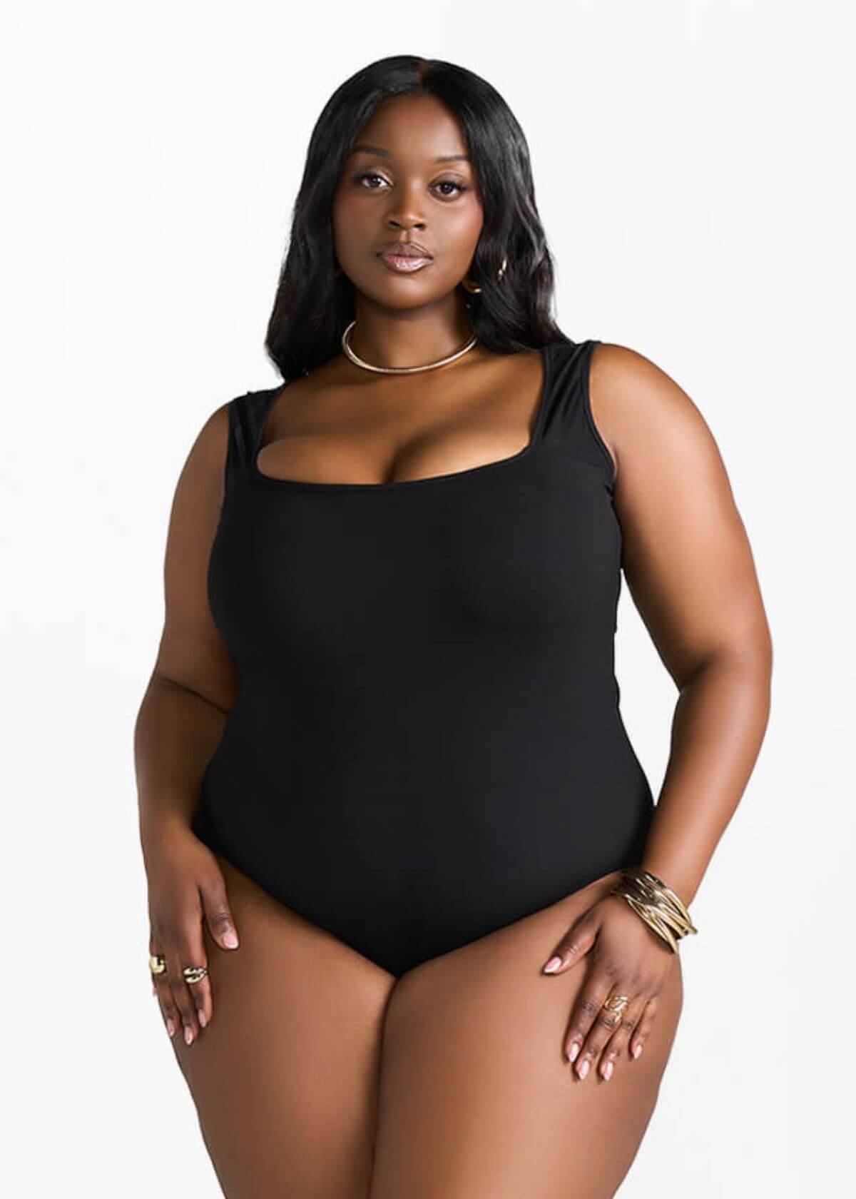 Casaiah Women's Square Neck Bodysuit (Black) - D'IYANU