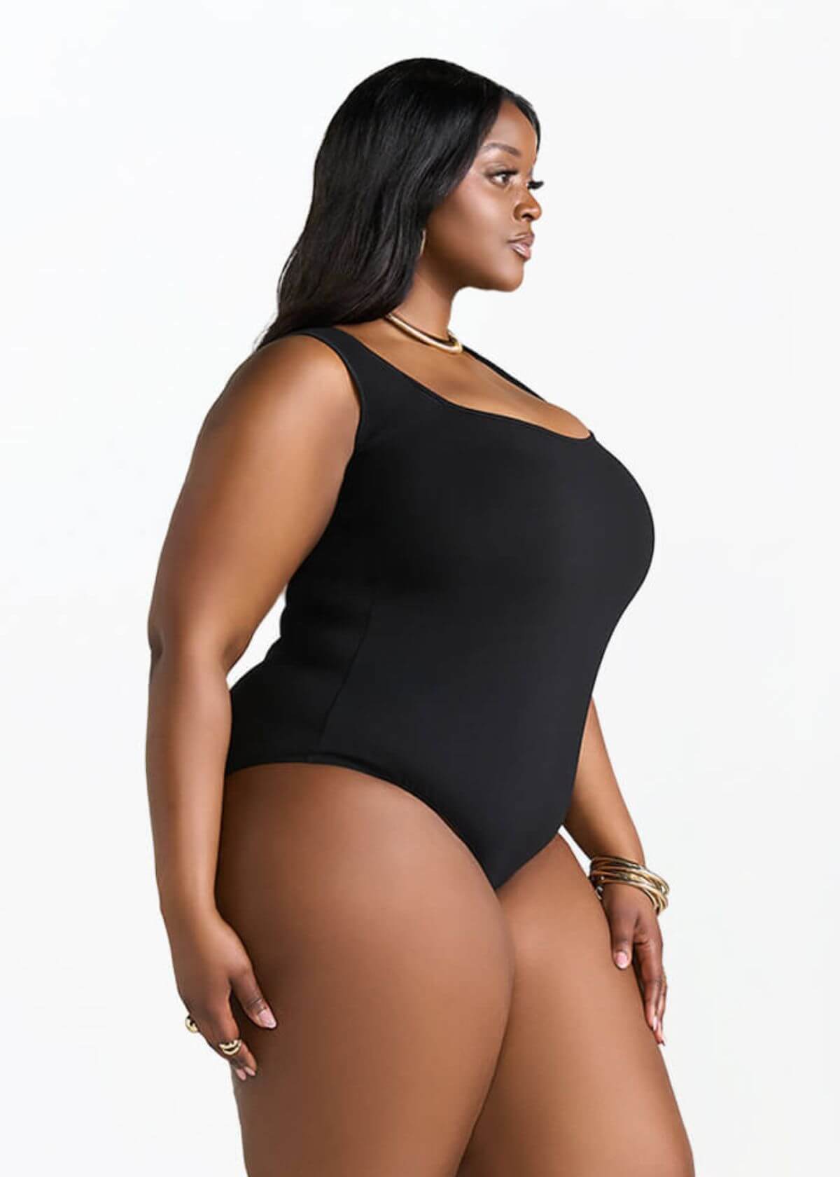 Casaiah Women's Square Neck Bodysuit (Black) - D'IYANU