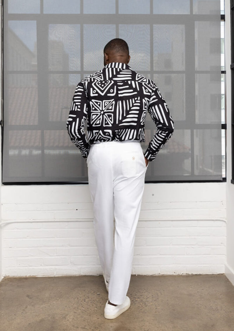 Chane Men's African Print Button-up Shirt (Grayscale Tribal)