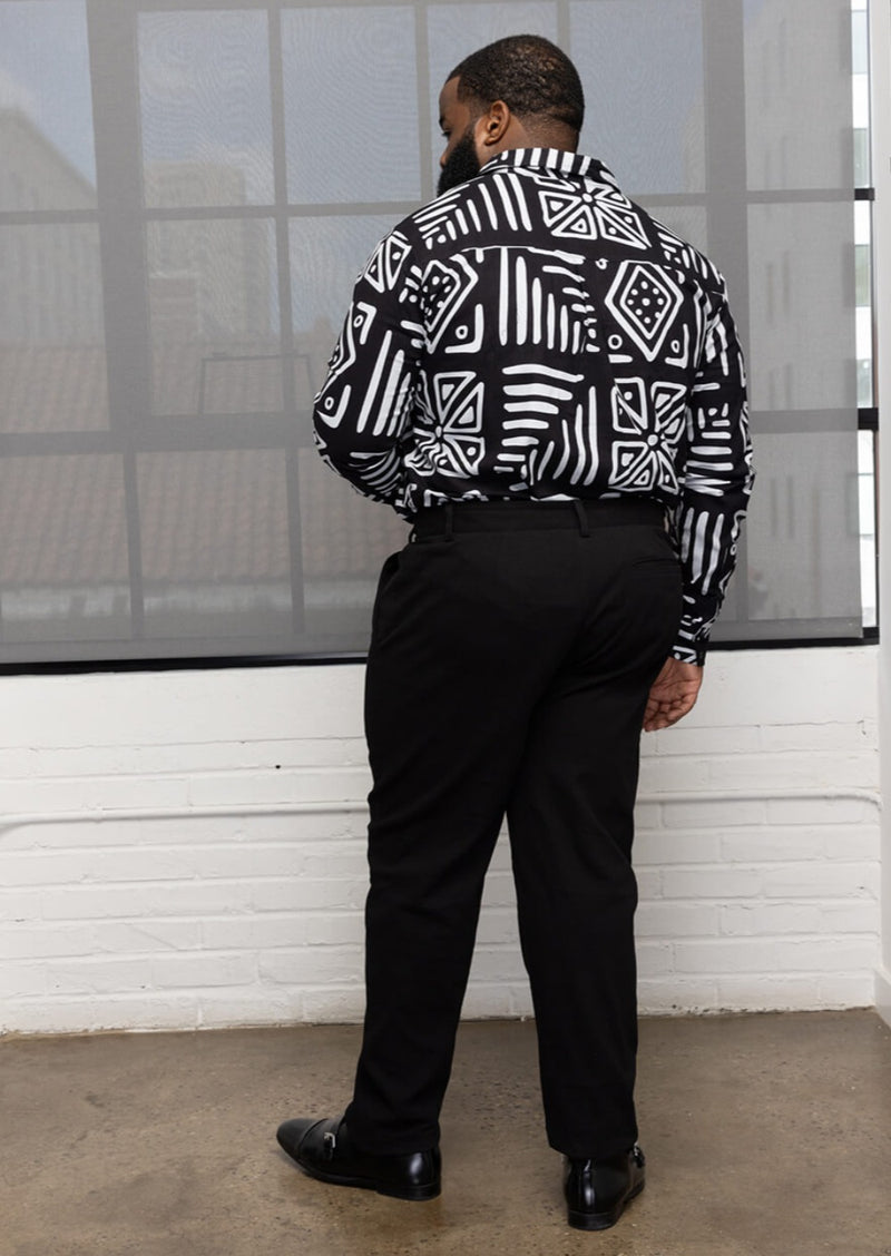 Chane Men's African Print Button-up Shirt (Grayscale Tribal)