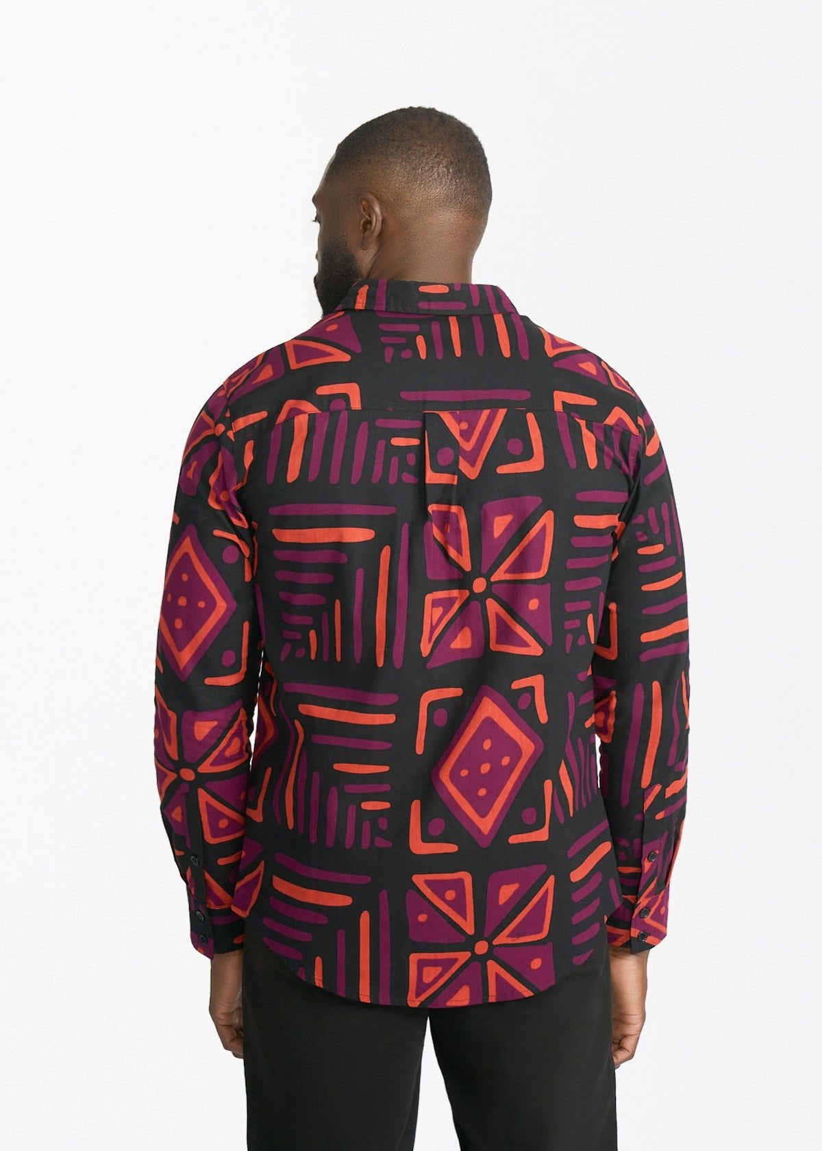 Chane Men's African Print Button-Up Shirt (Black Peach Tribal) - D'IYANU