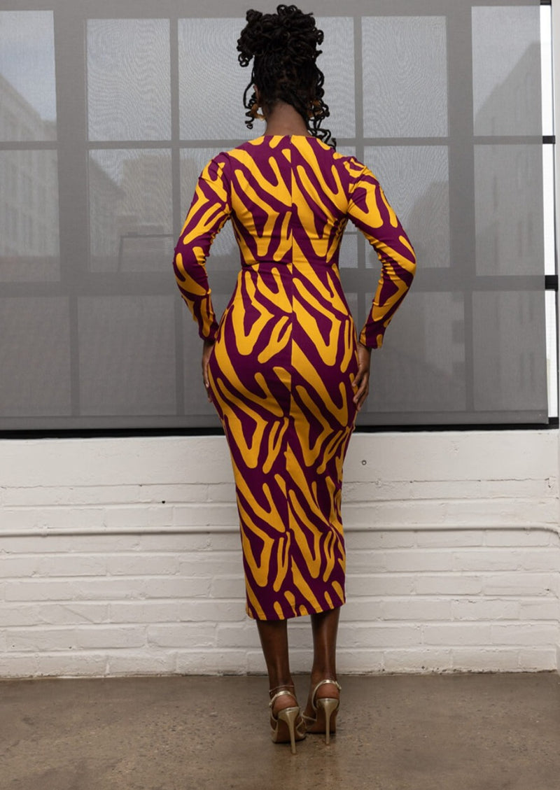 Chidima Women's African Print Stretch Tunic Dress (Gold Zebra Abstract)
