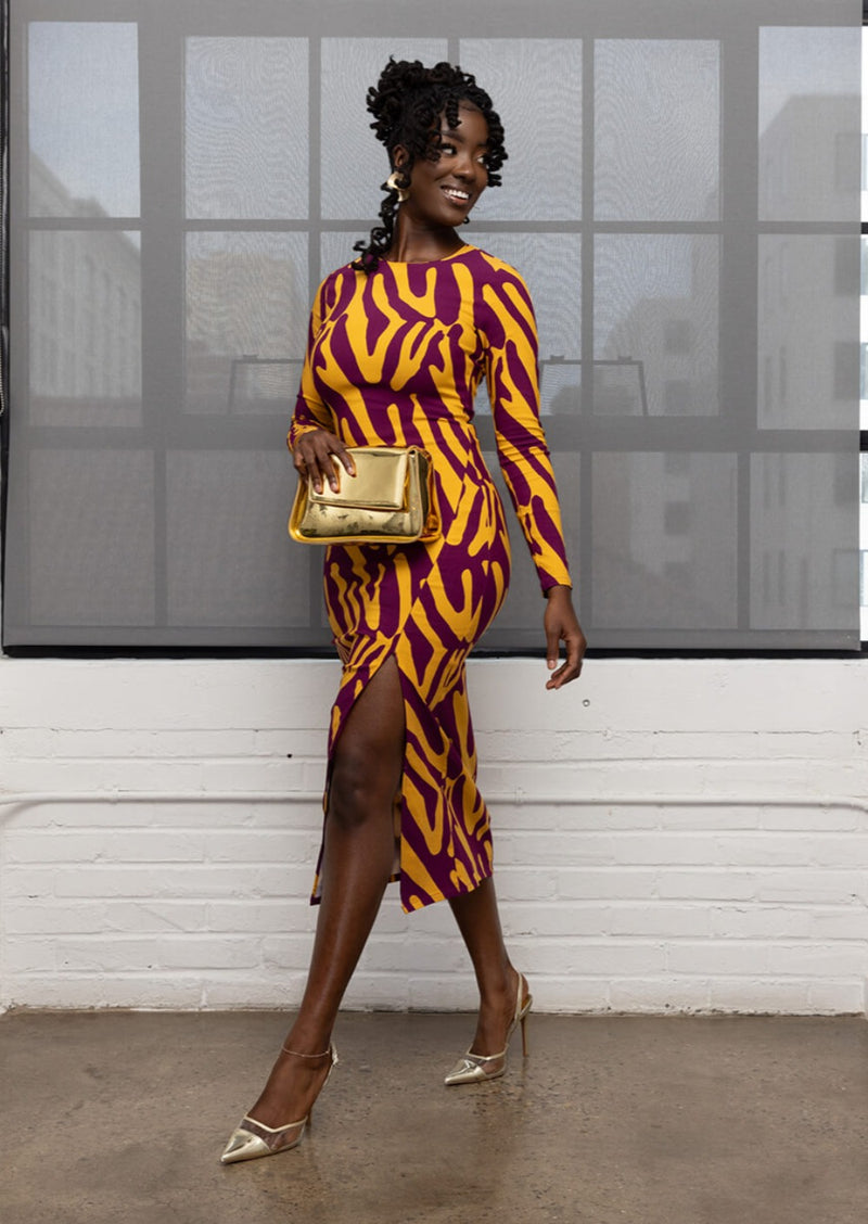 Chidima Women's African Print Stretch Tunic Dress (Gold Zebra Abstract)