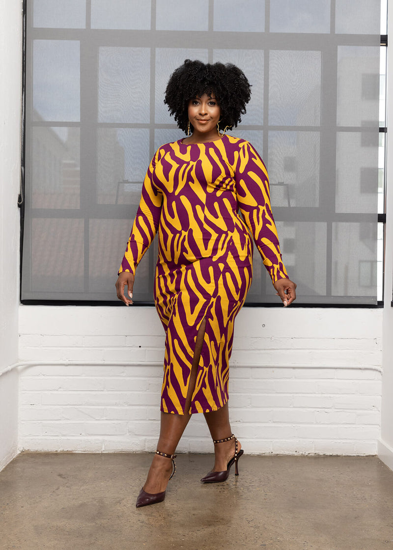 Chidima Women's African Print Stretch Tunic Dress (Gold Zebra Abstract)