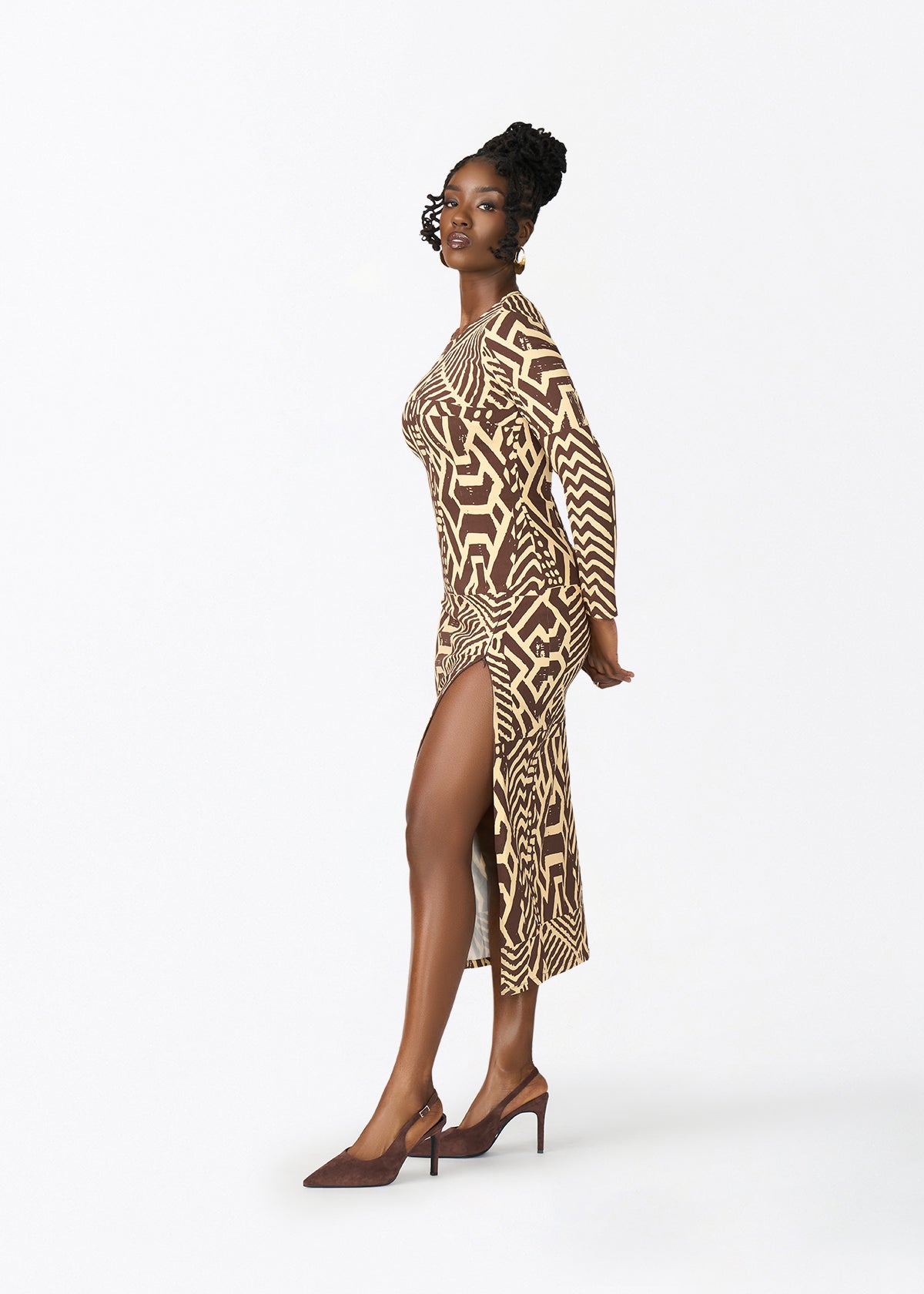 Chidima Women's African Print Tunic Dress (Chocolate Mousse Tribal) - D'IYANU