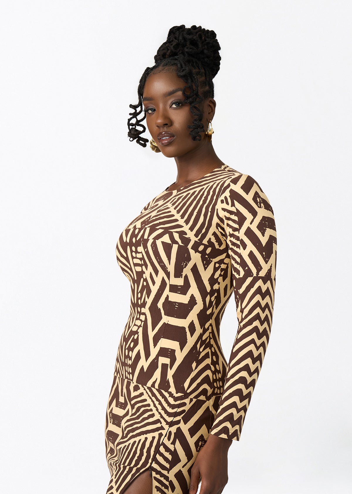Chidima Women's African Print Tunic Dress (Chocolate Mousse Tribal) - D'IYANU