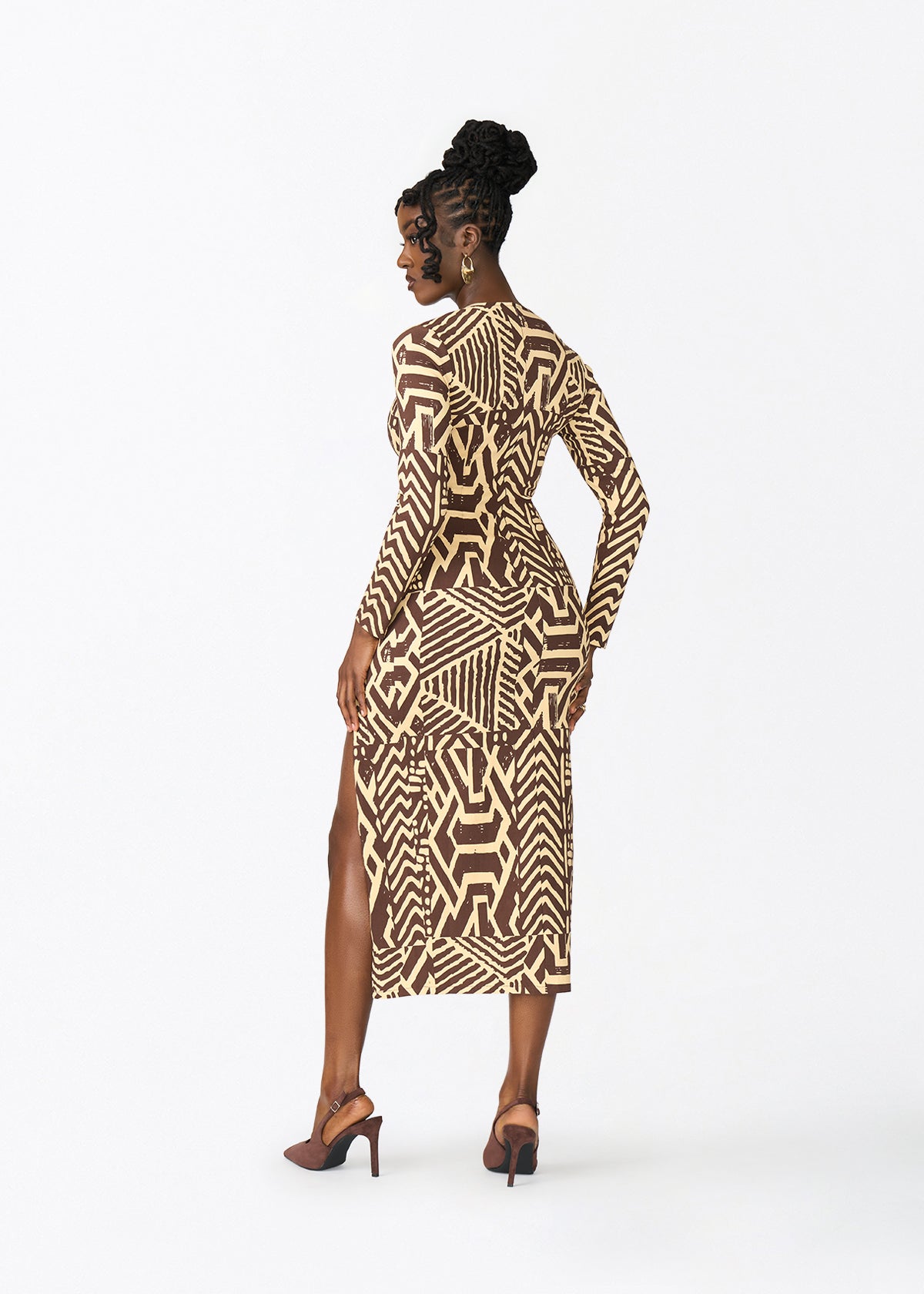 Chidima Women's African Print Tunic Dress (Chocolate Mousse Tribal) - D'IYANU