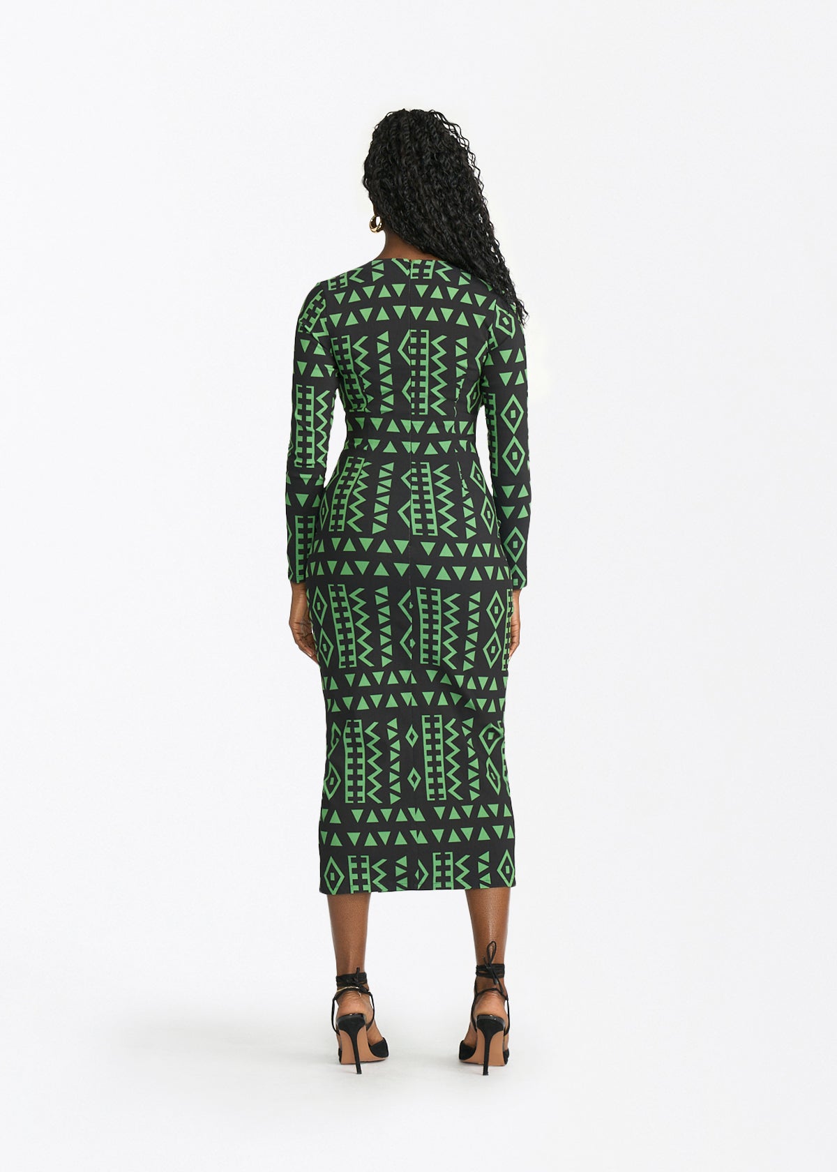 Chidima Women's African Print Fitted Dress (Moss Black Geometric) - D'IYANU