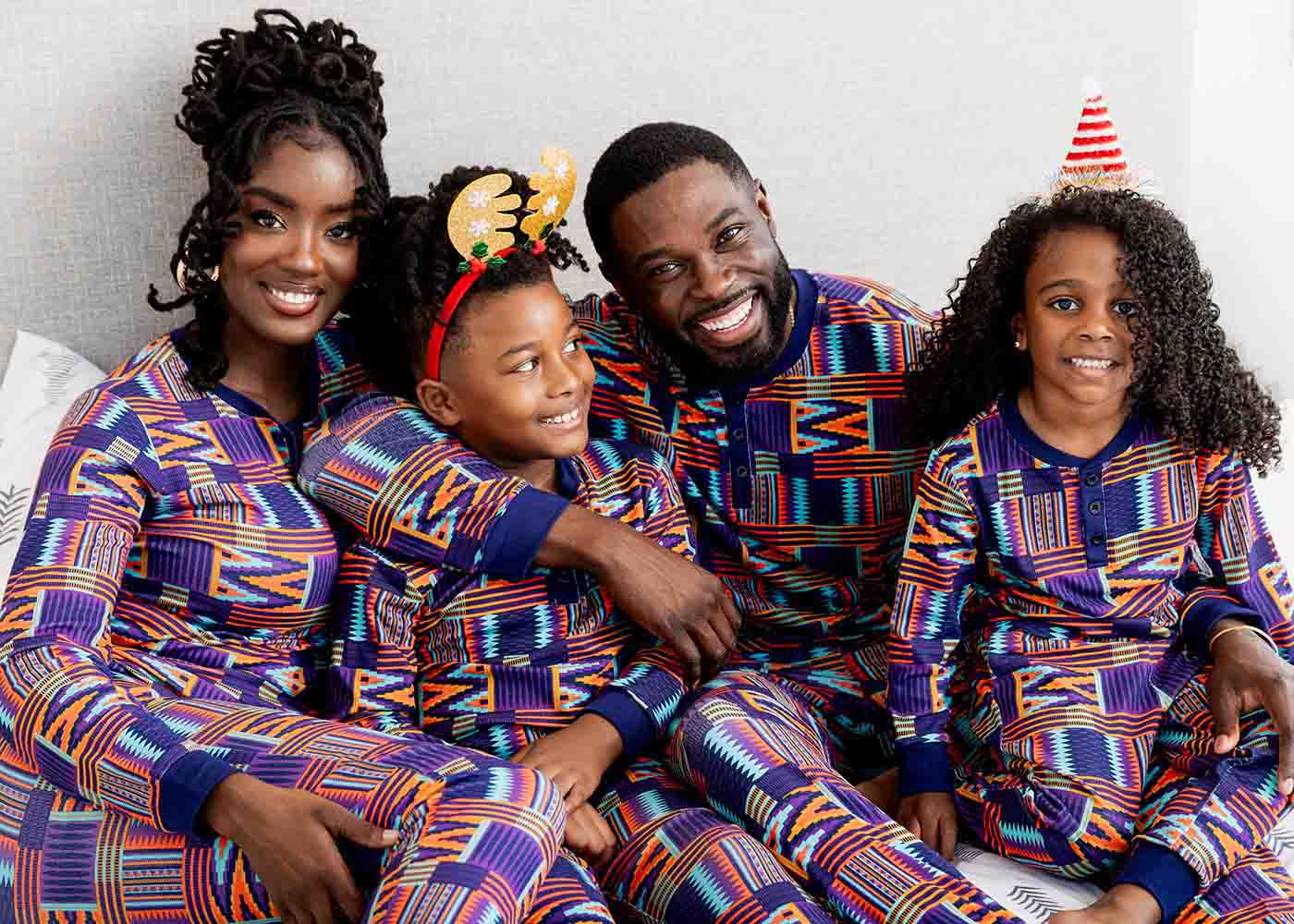 Abeje Kids' Unisex African Print Pajama Set (Purple Mint Kente)