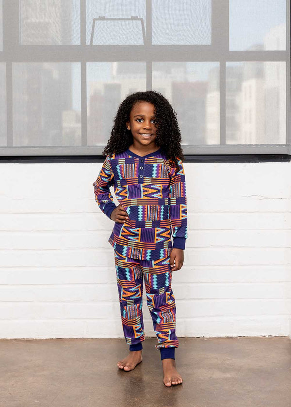 Abeje Kids' Unisex African Print Pajama Set (Purple Mint Kente) - Clearance