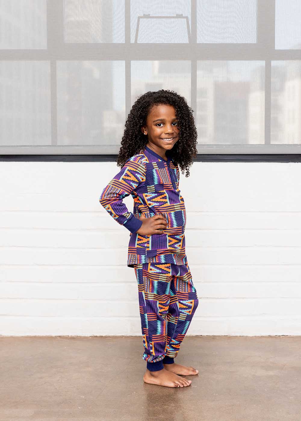 Abeje Kids' Unisex African Print Pajama Set (Purple Mint Kente)