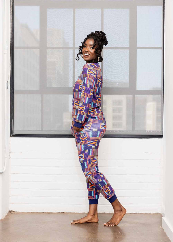 Tella Women's African Print Pajama Set (Purple Mint Kente)