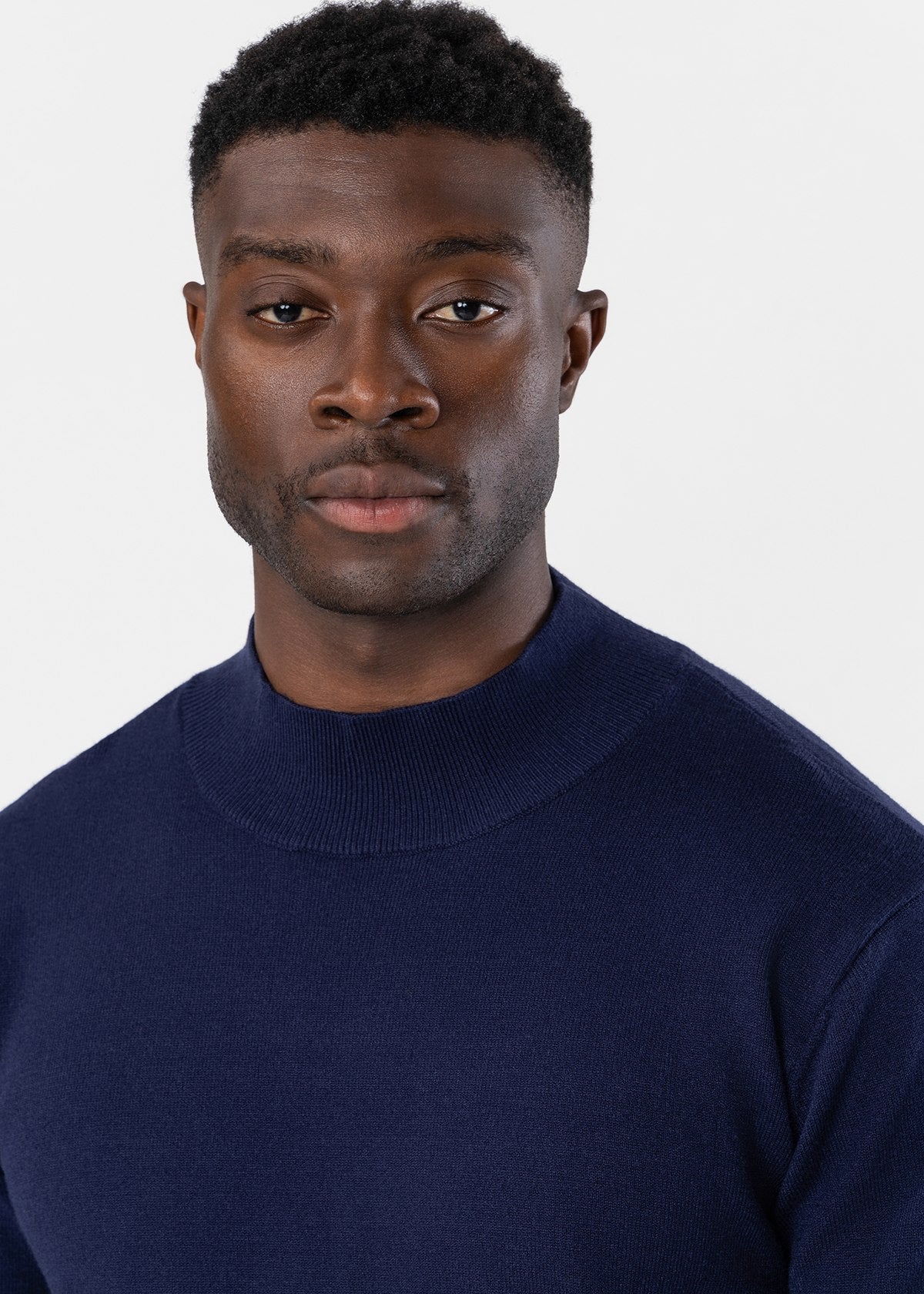 Daman Men's L/S Mock Neck Sweater (Navy) - D'IYANU