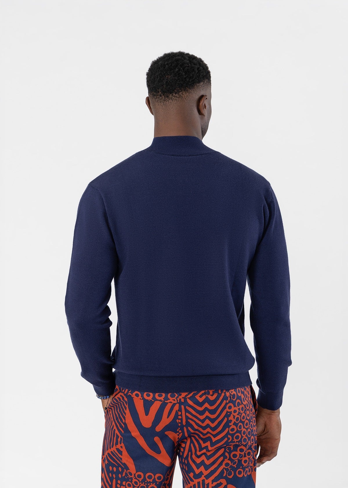Daman Men's L/S Mock Neck Sweater (Navy) - D'IYANU