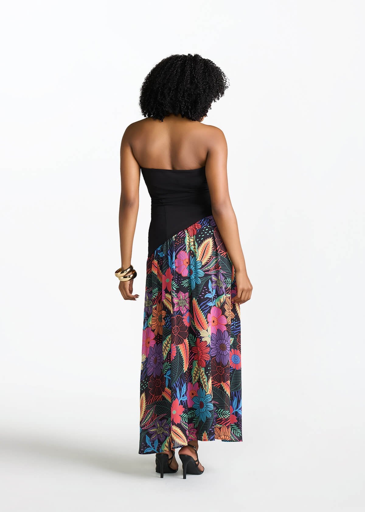 Damilola Women's African Print Strapless Dress (Black Tropical Floral) - D'IYANU