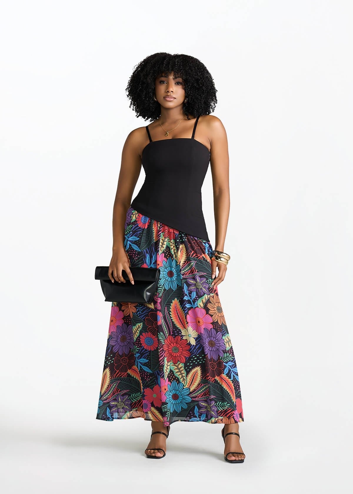 Damilola Women's African Print Strapless Dress (Black Tropical Floral) - D'IYANU