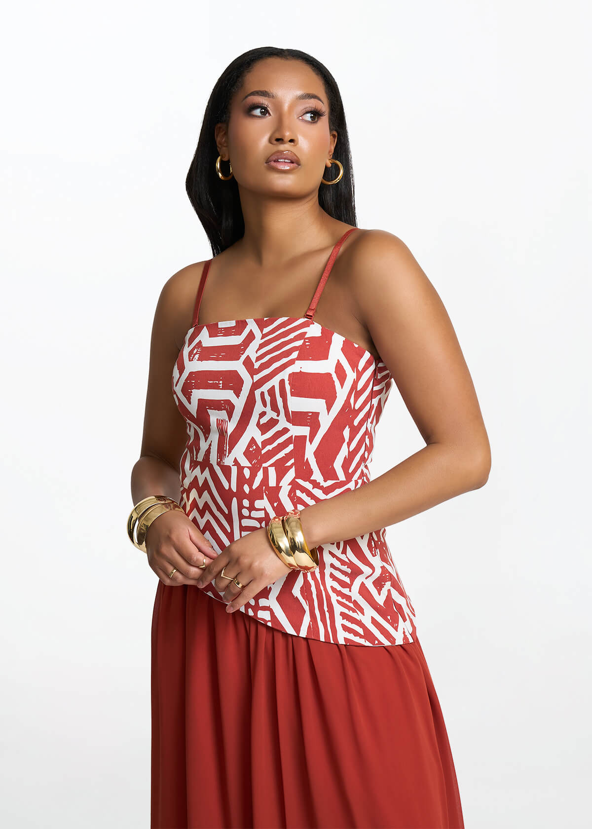 Damilola Women's African Print Strapless Dress (Brick Multipattern) - D'IYANU