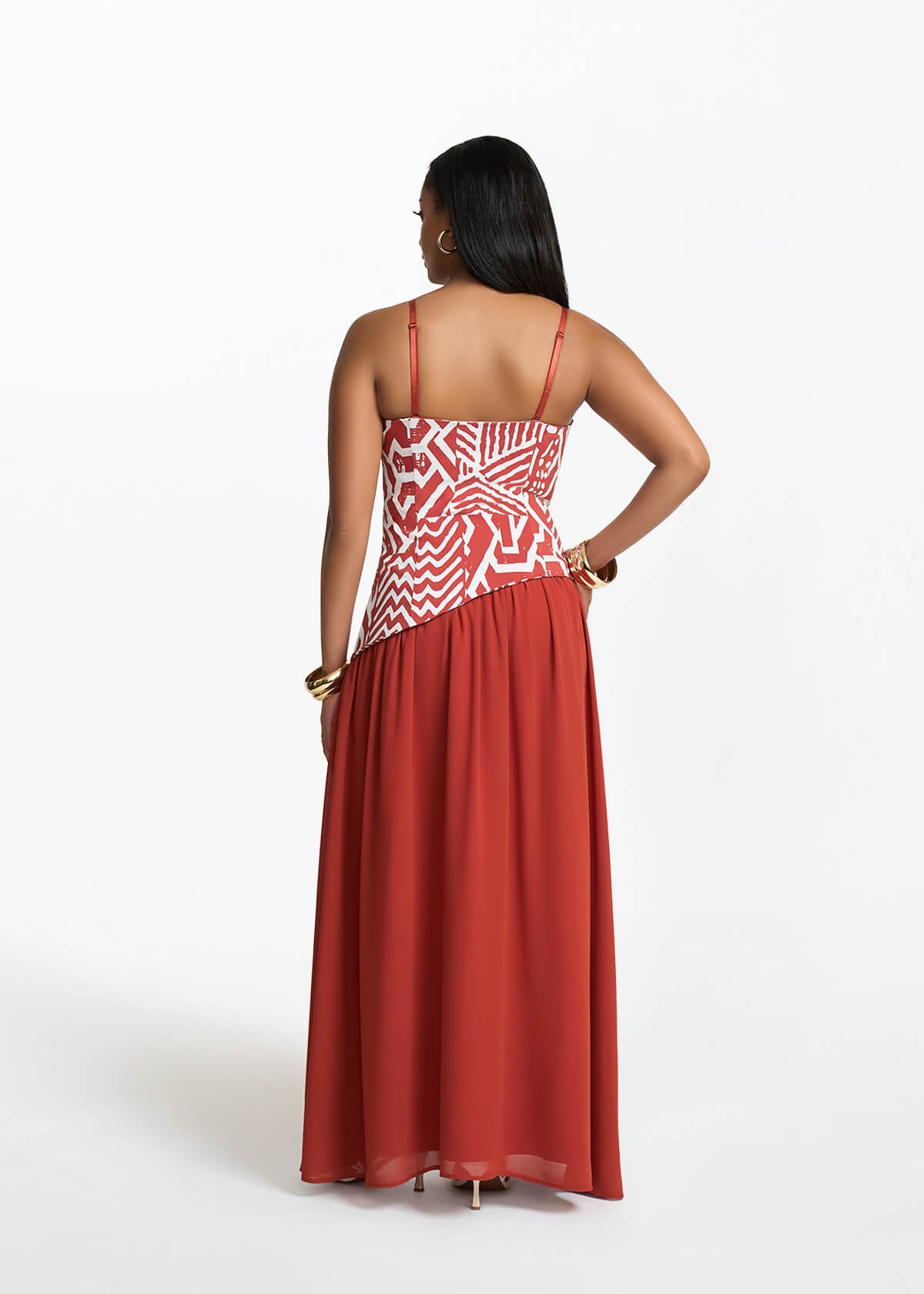 Damilola Women's African Print Strapless Dress (Brick Multipattern) - D'IYANU