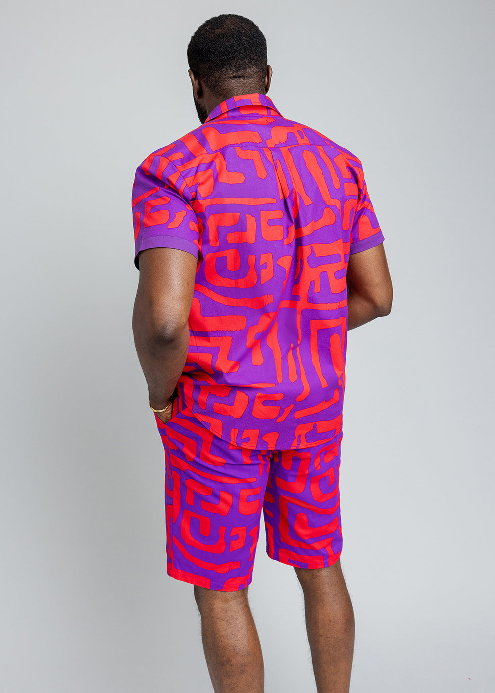 Debare Men's African Print Shorts (Purple Red Geometric) Debare Men's African Print Shorts (Purple Red Geometric)