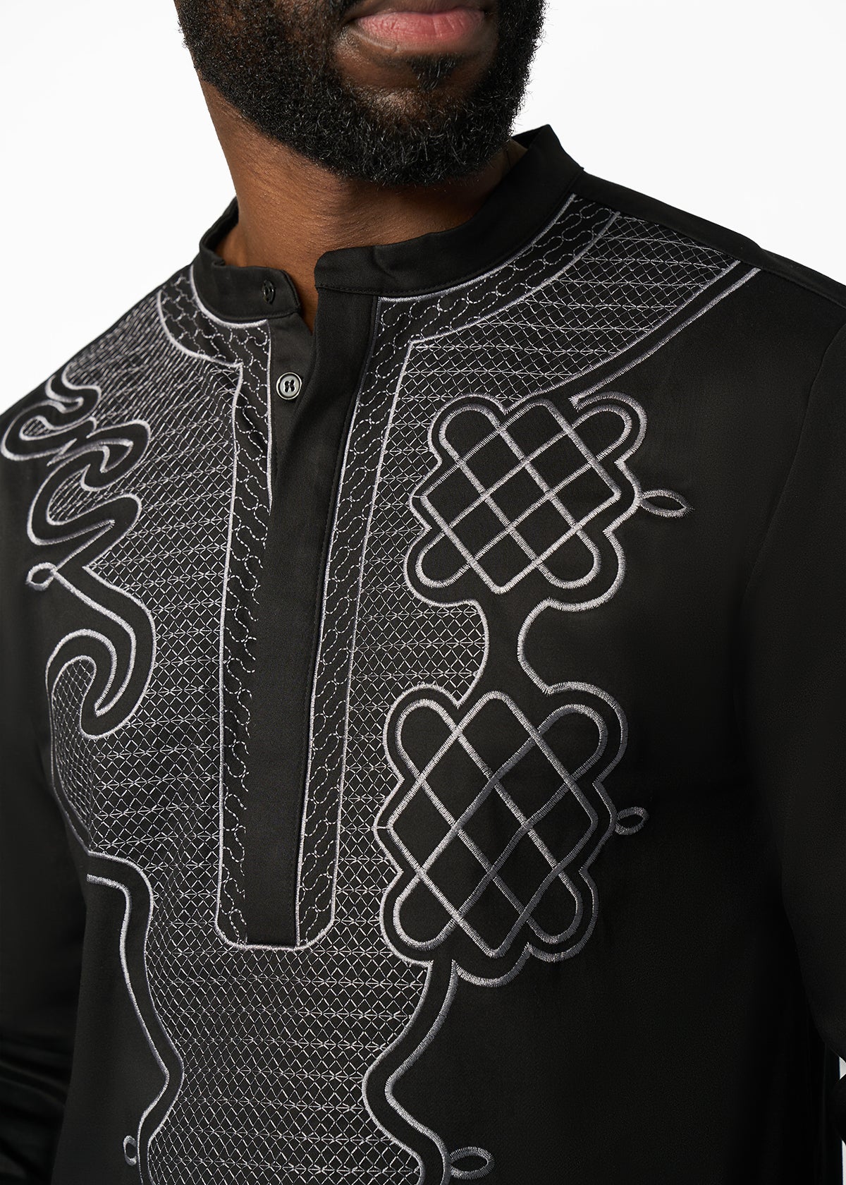 Dubaku Men's Traditional African Embroidery Shirt (Black)