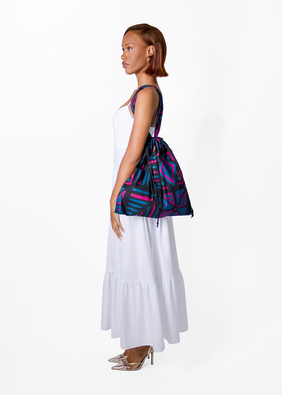 Ebuni African Print Tote Bag  (Black Teal Tribal)