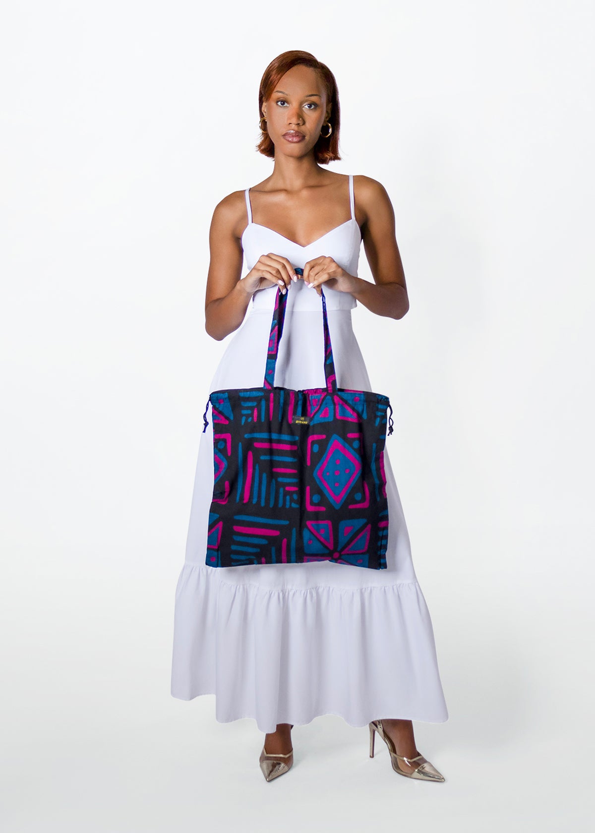 Ebuni African Print Tote Bag  (Black Teal Tribal)