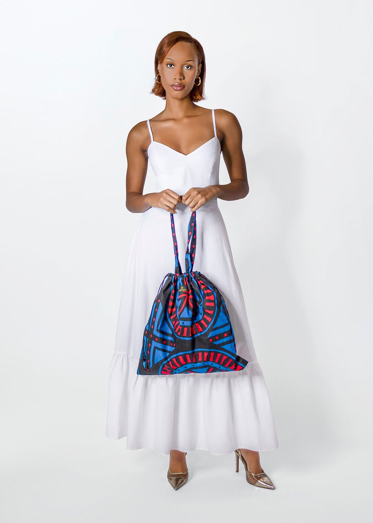 Ebuni African Print Tote Bag  (Blue Red Tiles)