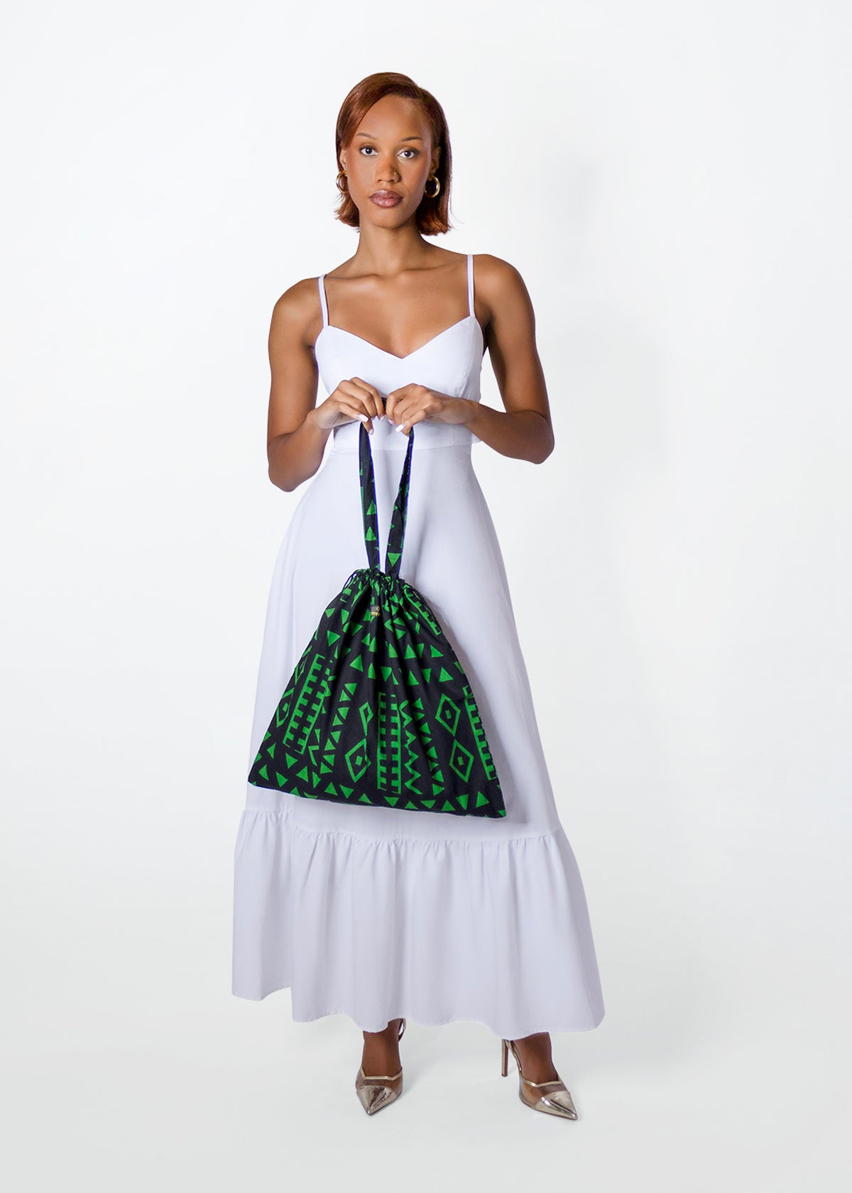 Ebuni African Print Tote Bag (Moss Black Geometric)