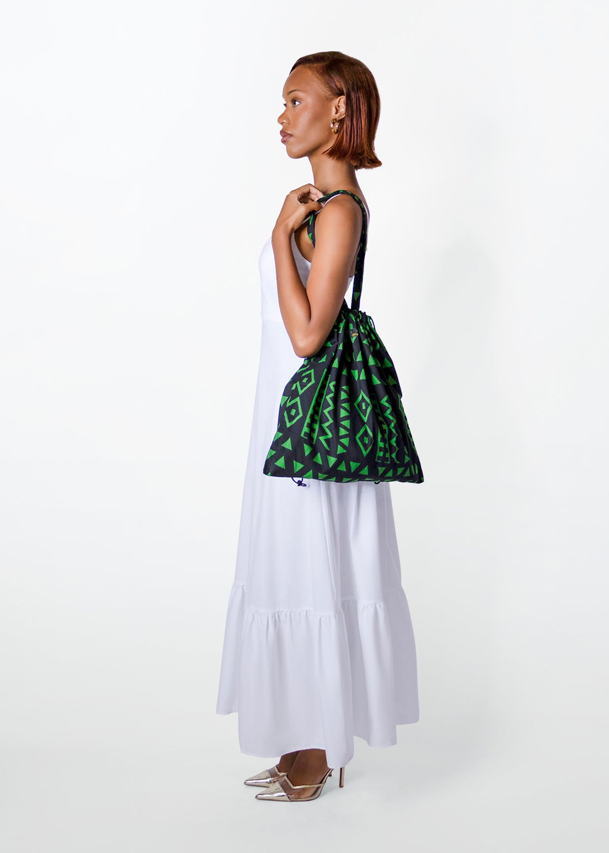 Ebuni African Print Tote Bag (Moss Black Geometric)