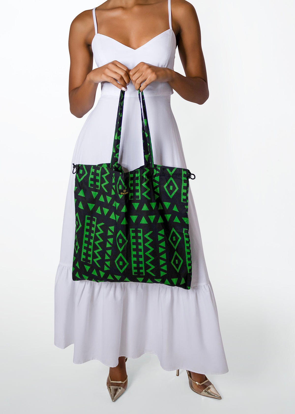 Ebuni African Print Tote Bag (Moss Black Geometric)