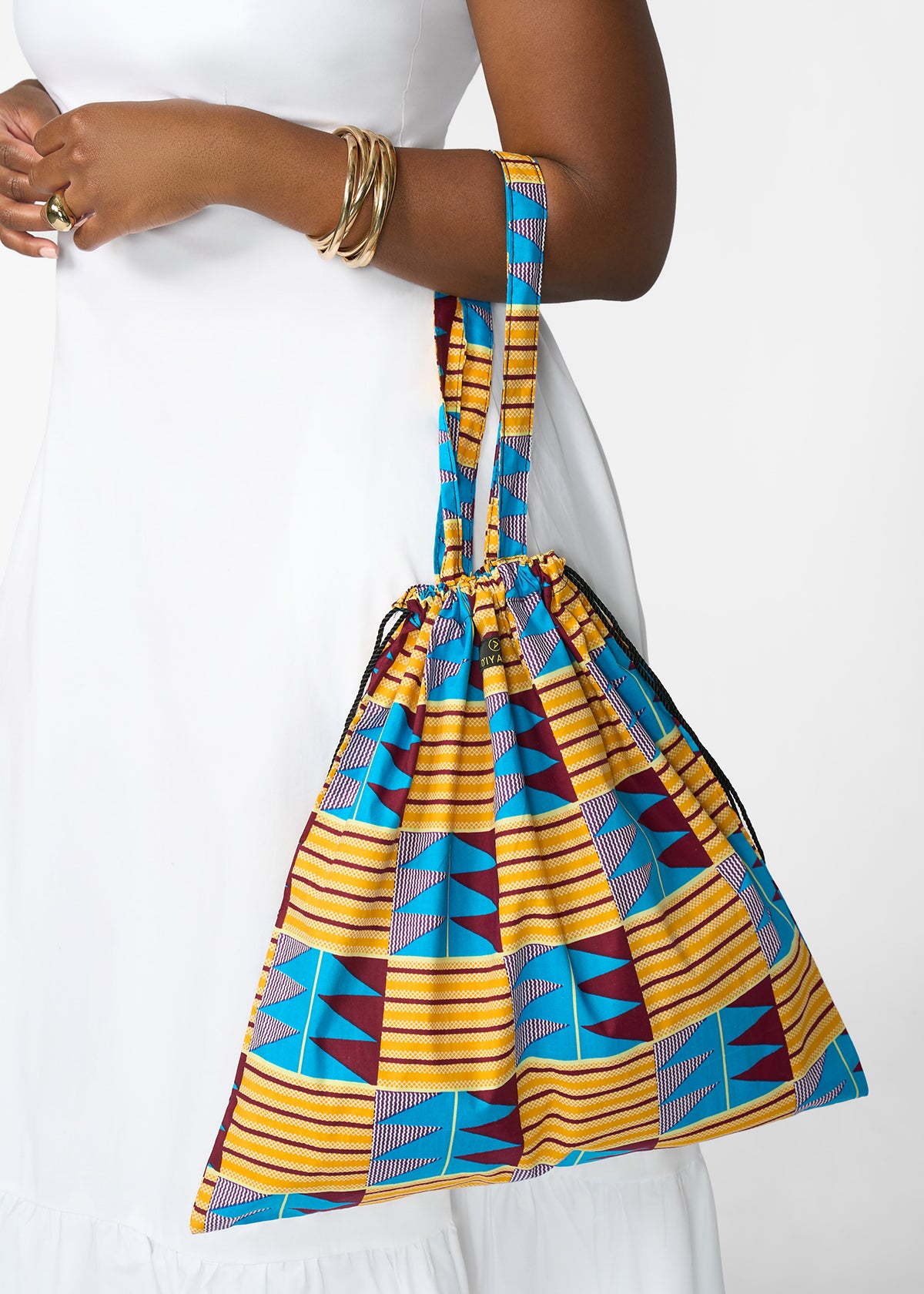 Ebuni African Print Tote  (Tan Blue Kente)