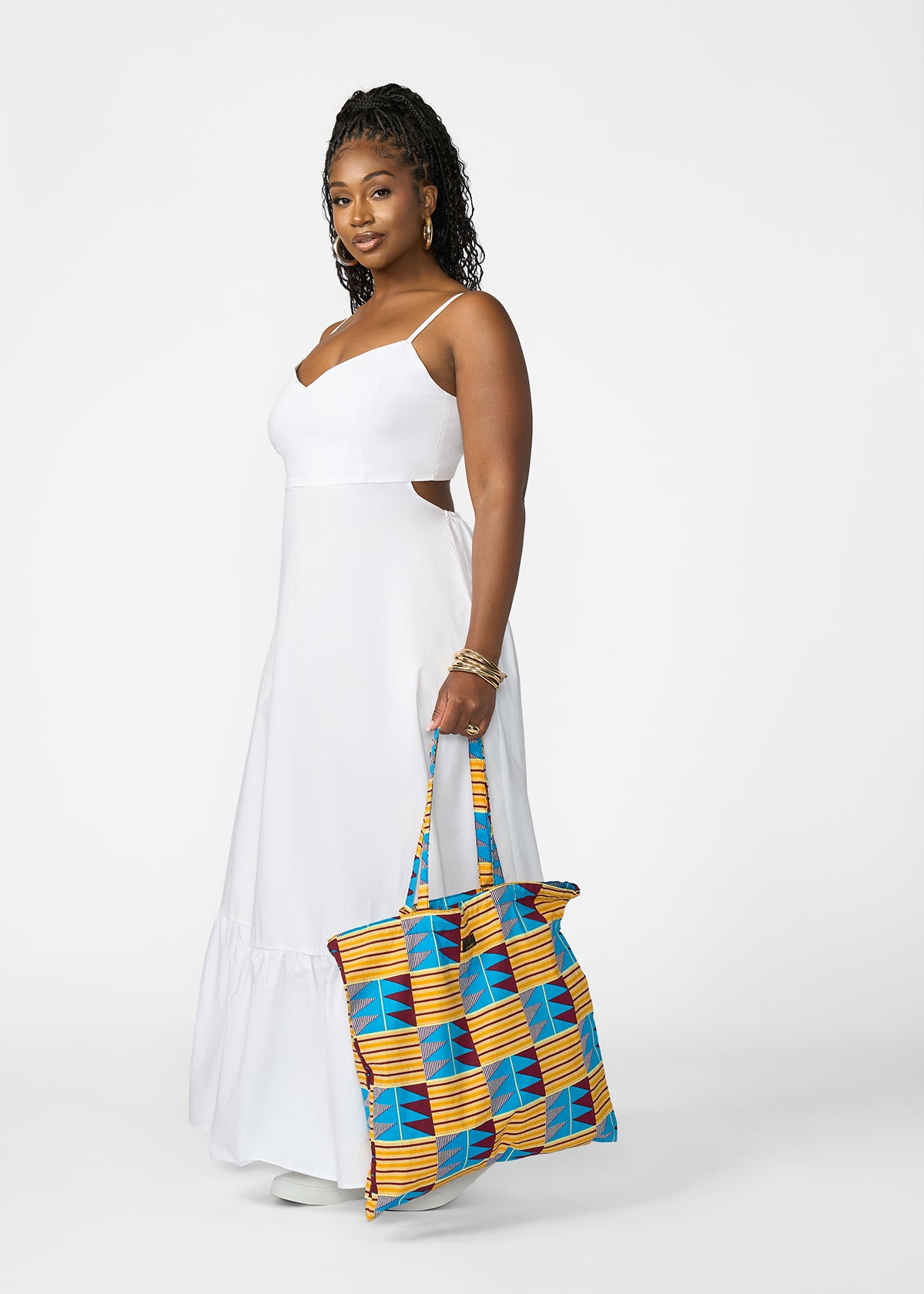 Ebuni African Print Tote  (Tan Blue Kente)