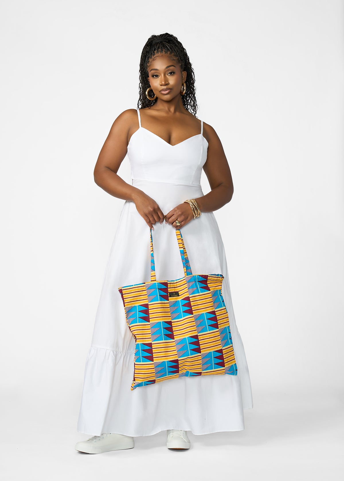 Ebuni African Print Tote  (Tan Blue Kente)