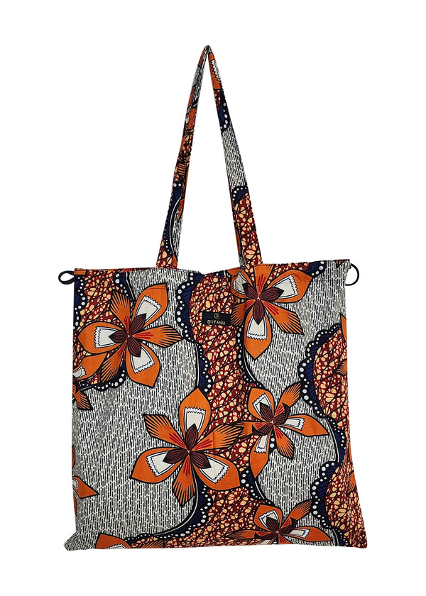 Ebuni African Print Tote Bag (Orange Brick Iris)
